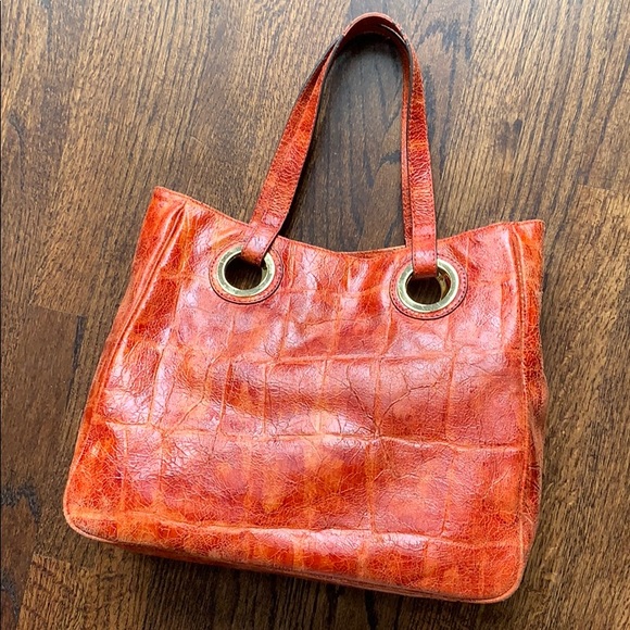 Hype Handbags - HYPE orange leather bag purse reptile pattern